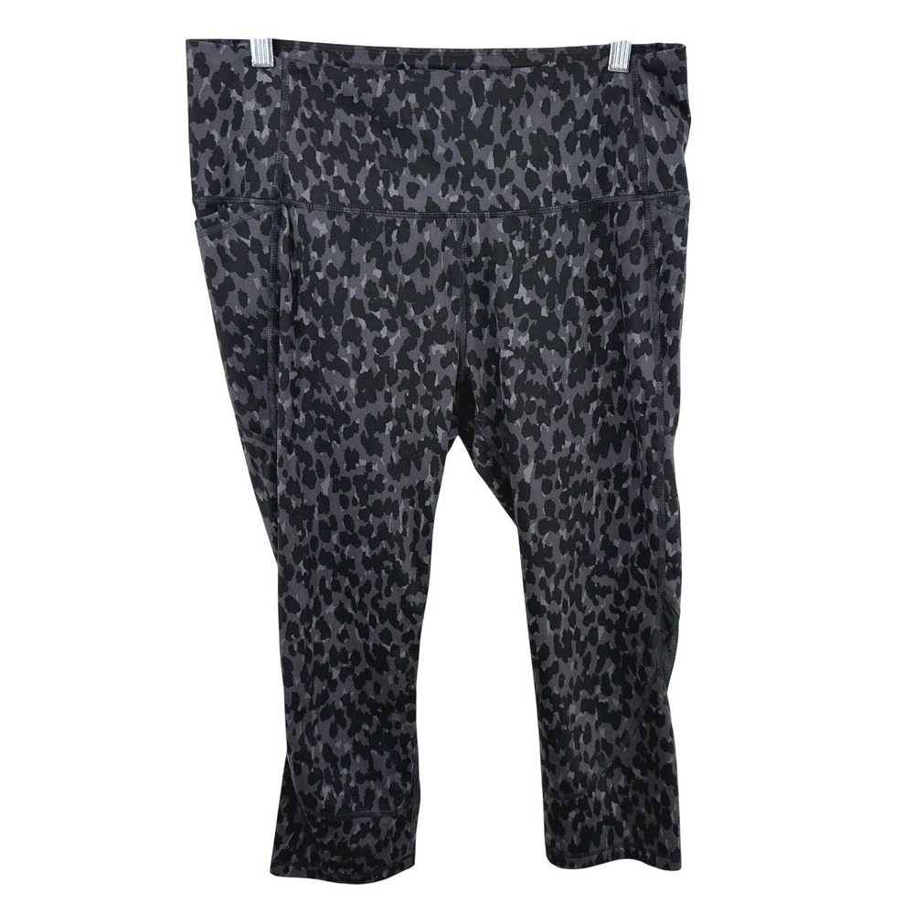 All in Motion XL Leggings Gray Leopard High Rise Cropped Side Pockets 1379
